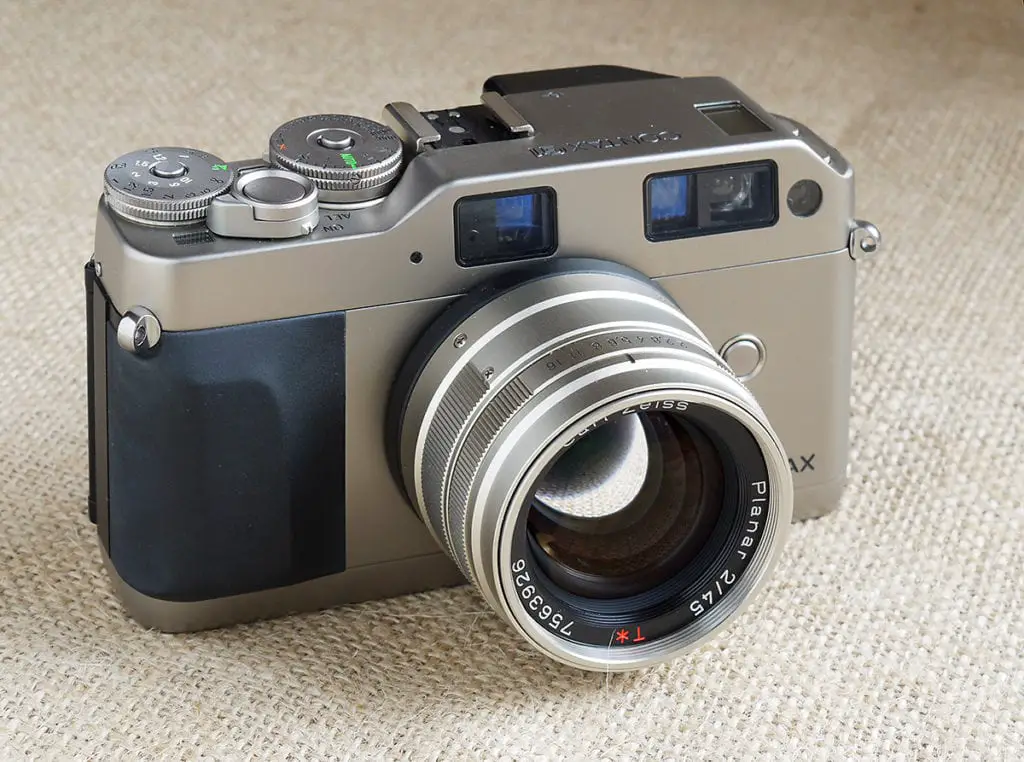 A Contax G1 35mm film camera.