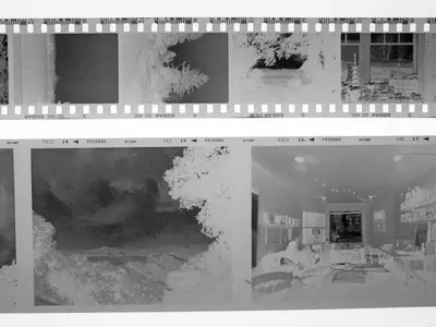 black and white 35mm film negative (top) vs 120 film negative (bottom)