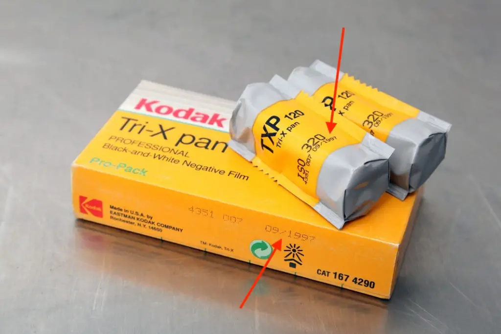The expiration date on medium format (120) film is usually found on side of the box and on the film wrapper. 