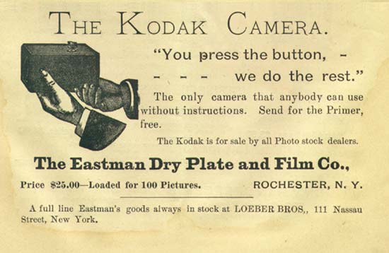Kodak advertising the Kodak Camera with the slogan "You Press the Button, We Do the Rest"