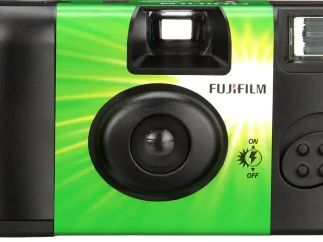 Plastic lens on the Front of a Fujifilm Single-Use Disposable Camera 