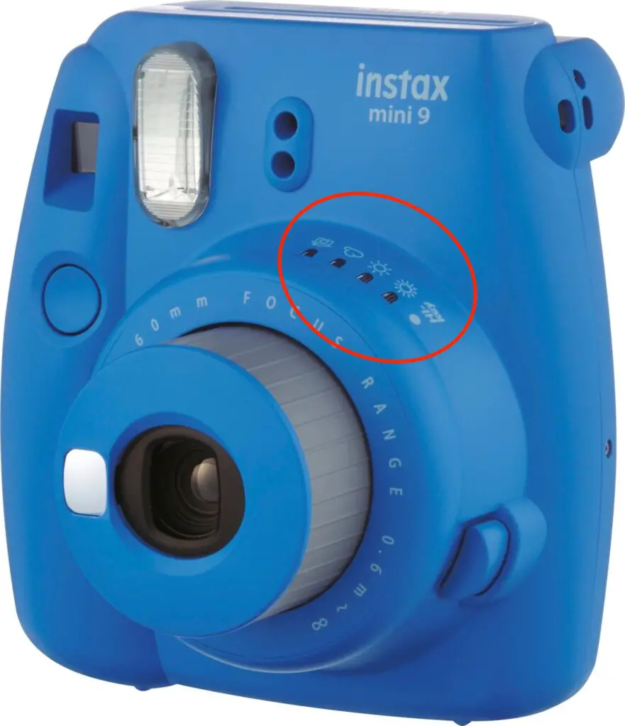 The Brightness Settings on an Instax Mini 9 in Cobalt Blue