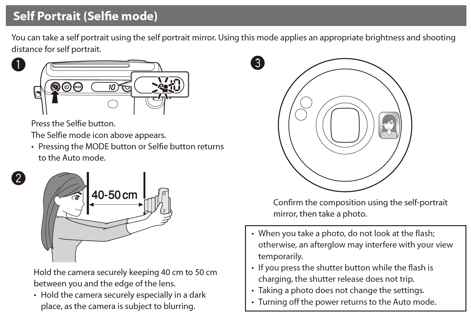 How to use selfie mode on the Instax Mini 90