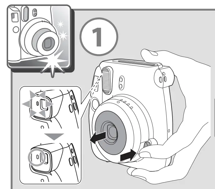 The flash indicator light blinking next to the viewfinder to let you know the instax Mini 8 the flash is charging