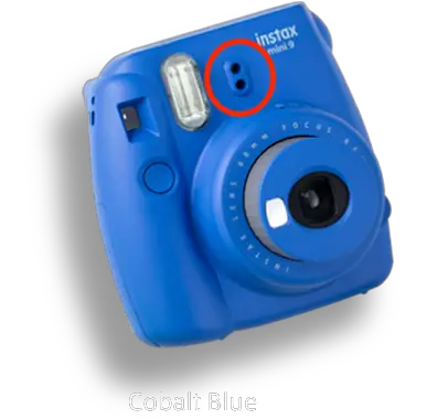 The two small holes used for calculating exposure on the Instax Mini 9.