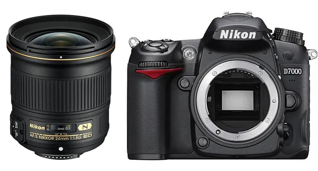 Nikon FX lens next to a Nikon DX body